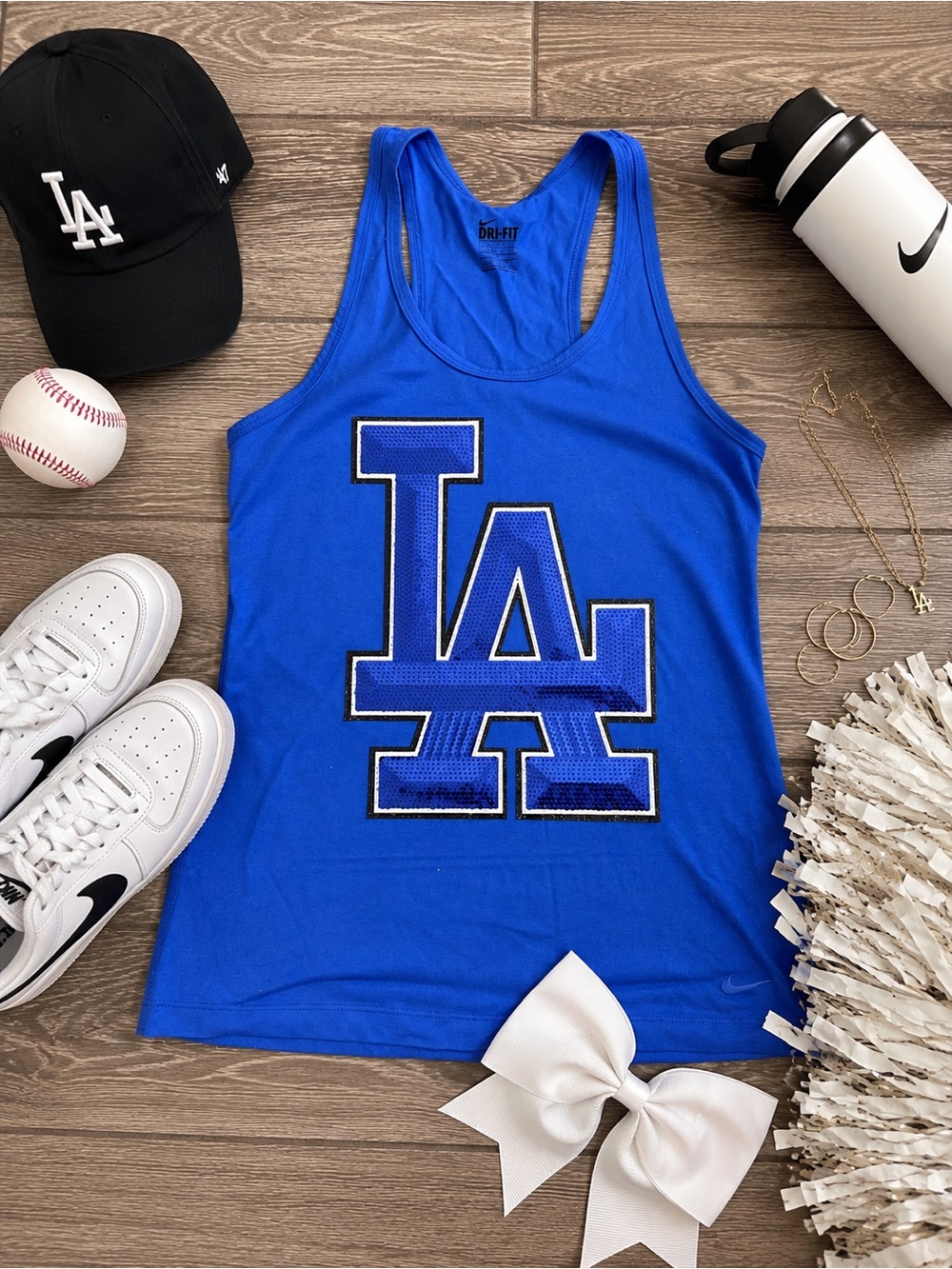 Custom-made Nike Dri-FIT Royal Blue LA tank top